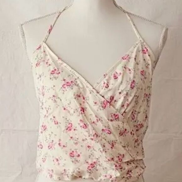 Zara Halter Floral Shirt Wrap Front Tie Back Crop Top Size M - Picture 5 of 10